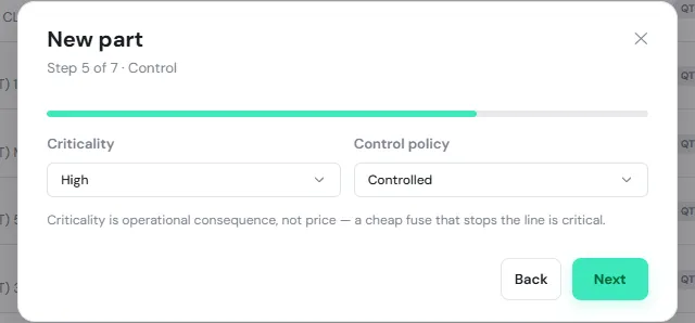 Step 5 of 7, Control: criticality High, control policy Controlled